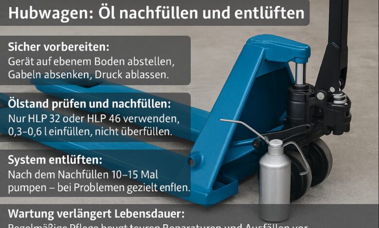 Hubwagen: Öl nachfüllen und entlüften Hubwagen: Öl nachfüllen und entlüften