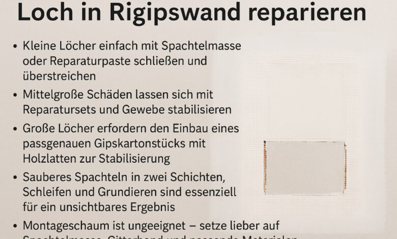 Loch in Rigipswand reparieren [Bildinhalt mit KI erstellt]