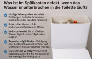 Was ist im Spülkasten defekt, wenn das Wasser ununterbrochen in die Toilette läuft?