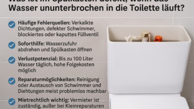 Was ist im Spülkasten defekt, wenn das Wasser ununterbrochen in die Toilette läuft?