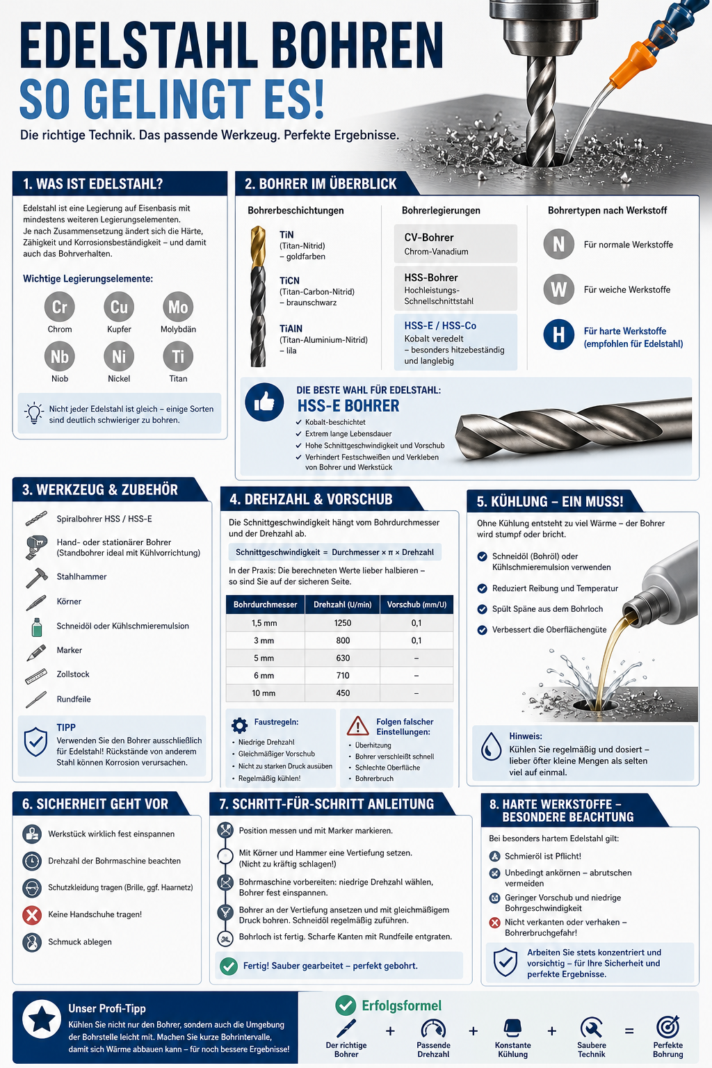 Edelstahl bohren Infografik