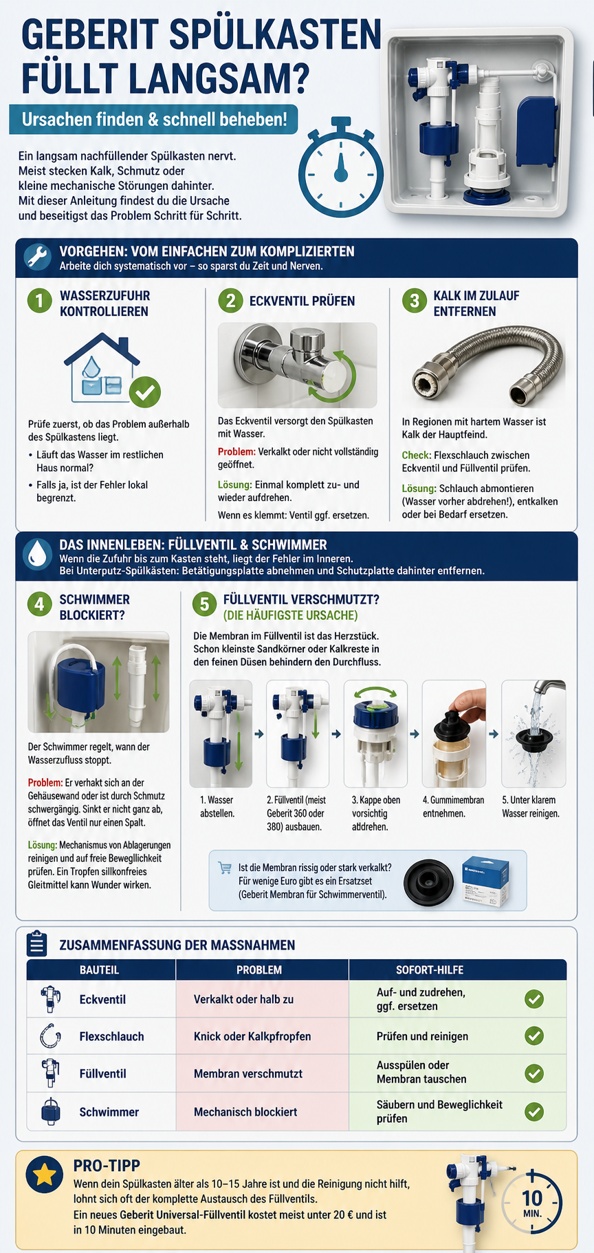 Geberit Spülkasten füllt langsam Infografik