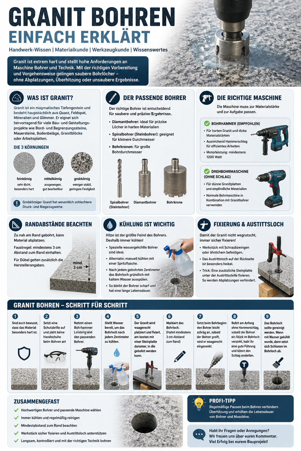 Granit bohren Infografik