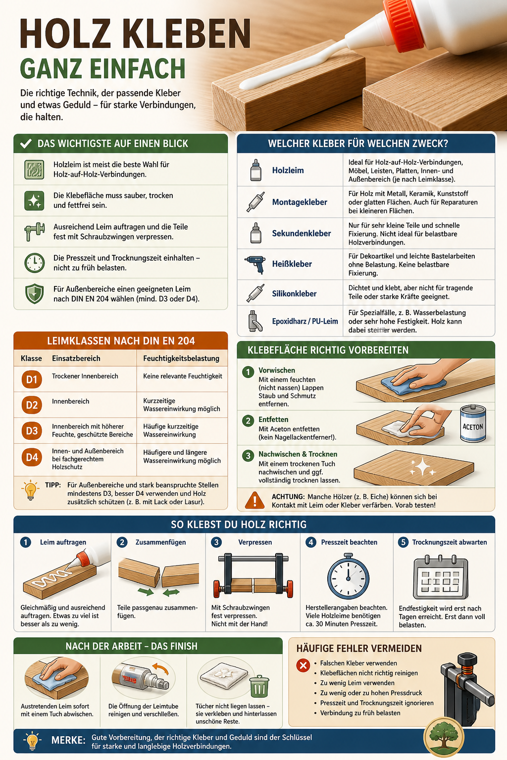 Holz kleben Infografik