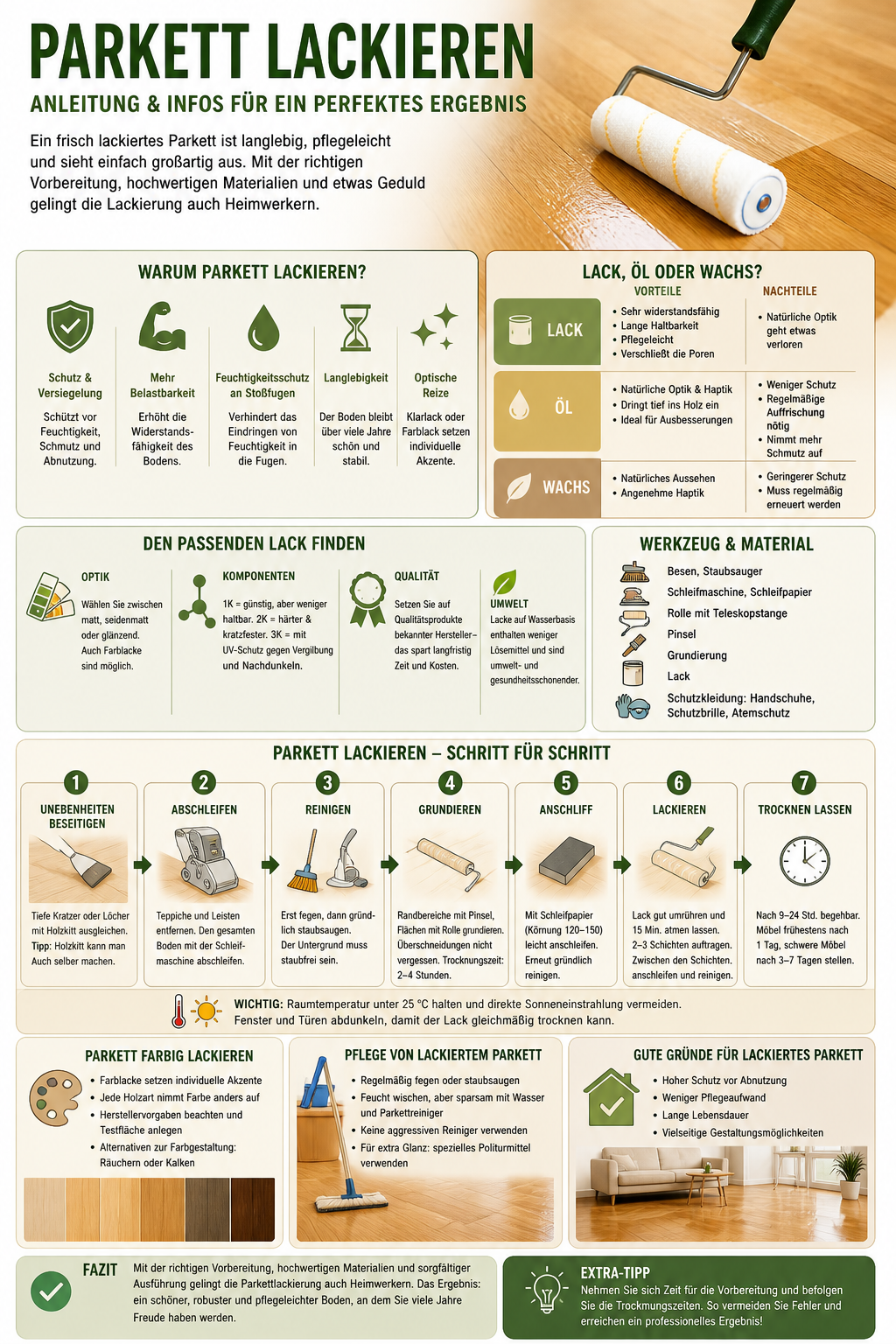 Parkett lackieren Infografik