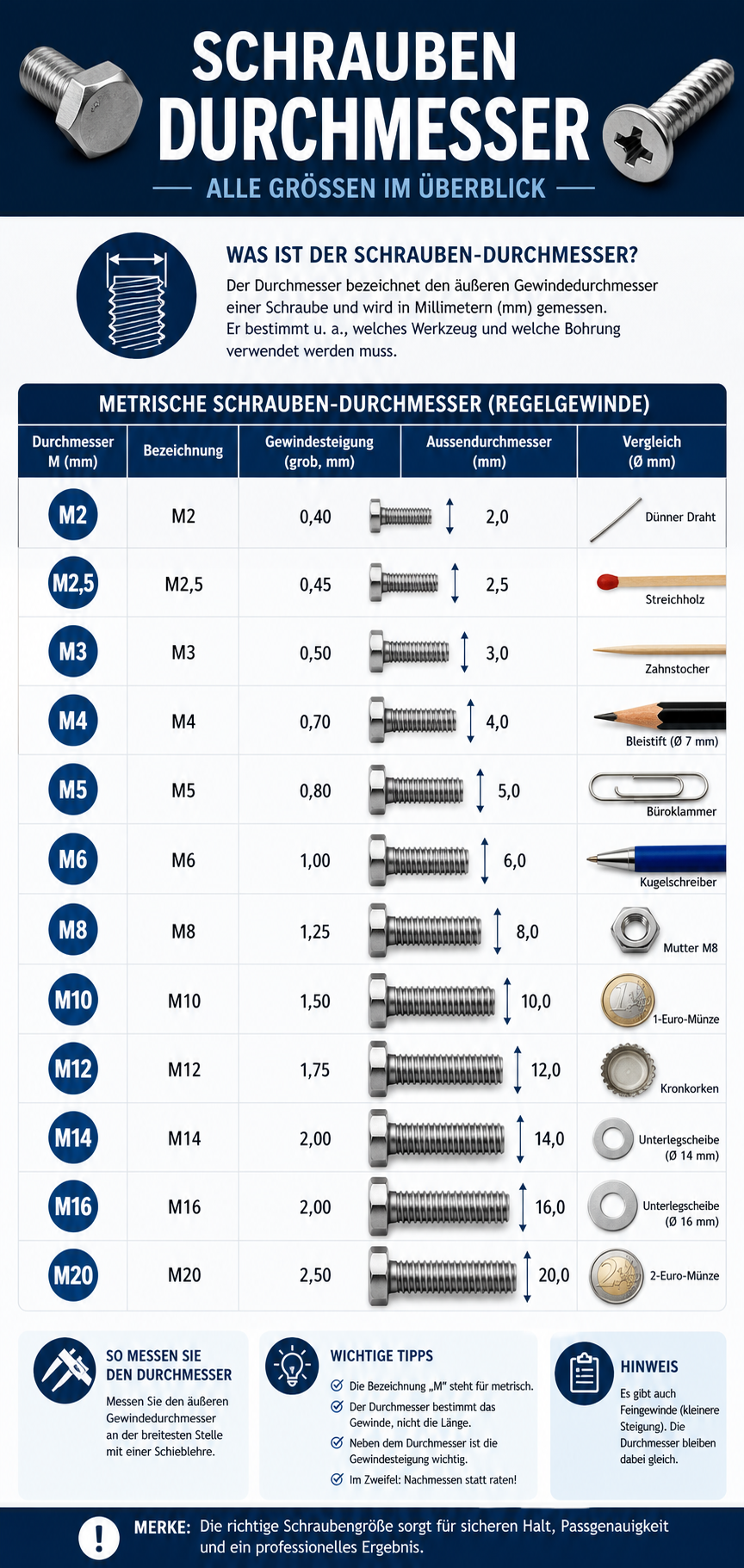 Schrauben Durchmesser Infografik