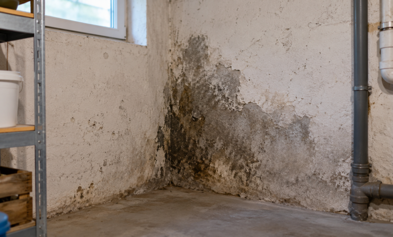 Feuchter Fleck Kellerwand [Bildinhalt mit KI erstellt]